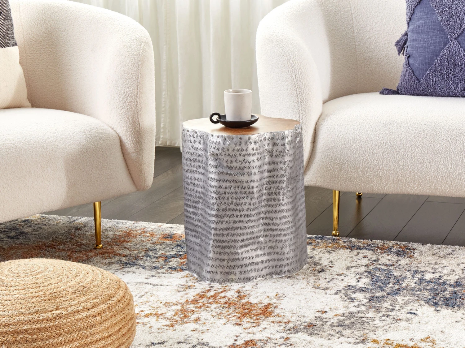 Teak Accent Side Table Silver GORDON - Image 2