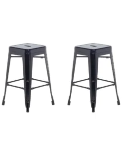 Set Of 2 Metal Stools 60 Cm Black CABRILLO