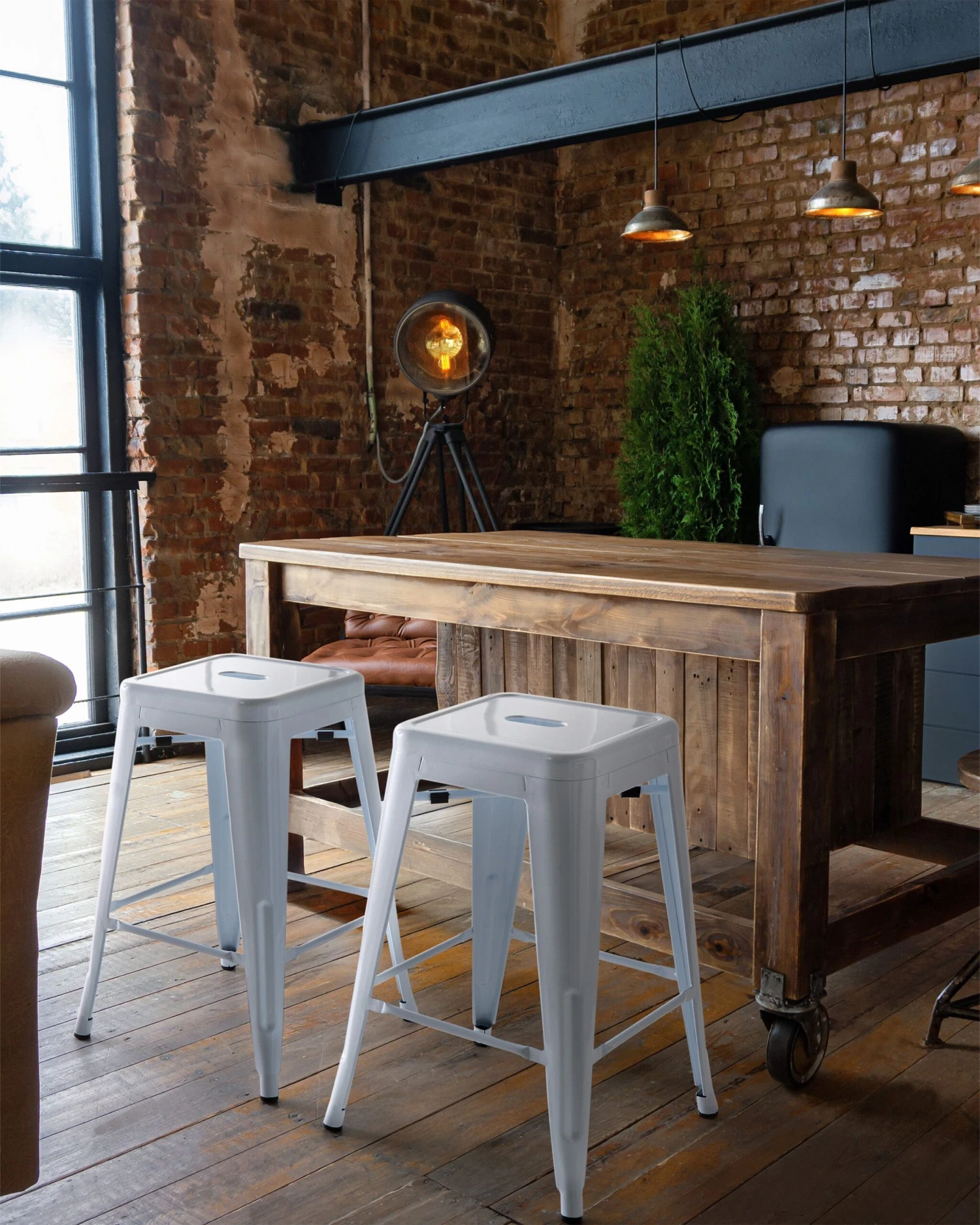 Set Of 2 Metal Stools 60 Cm White CABRILLO - Image 2