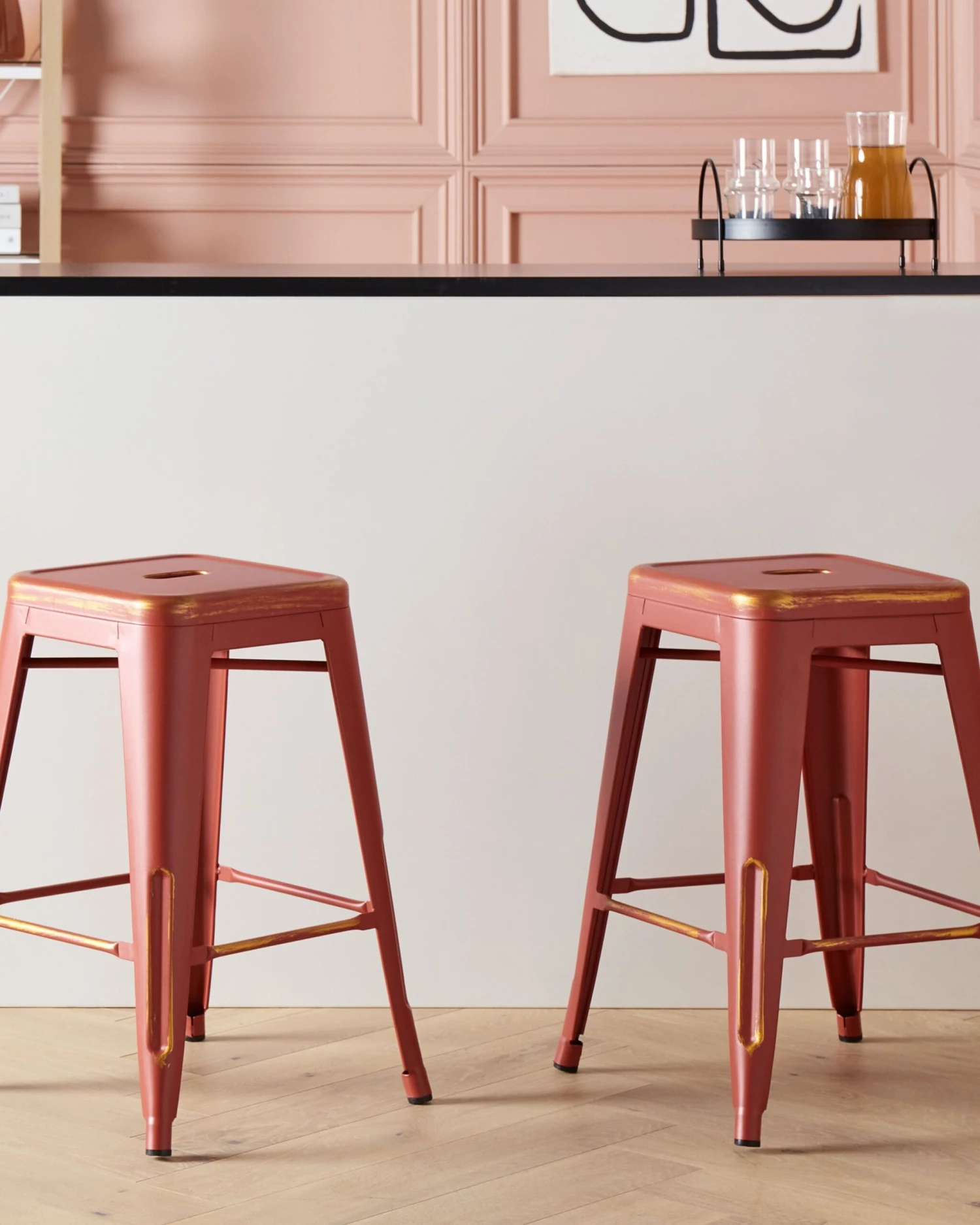 Set Of 2 Metal Stools 60 Cm Red With Gold CABRILLO - Image 2