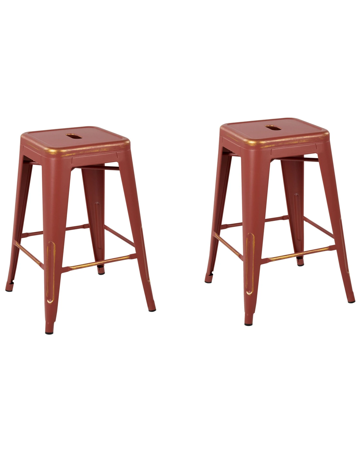 Set Of 2 Metal Stools 60 Cm Red With Gold CABRILLO