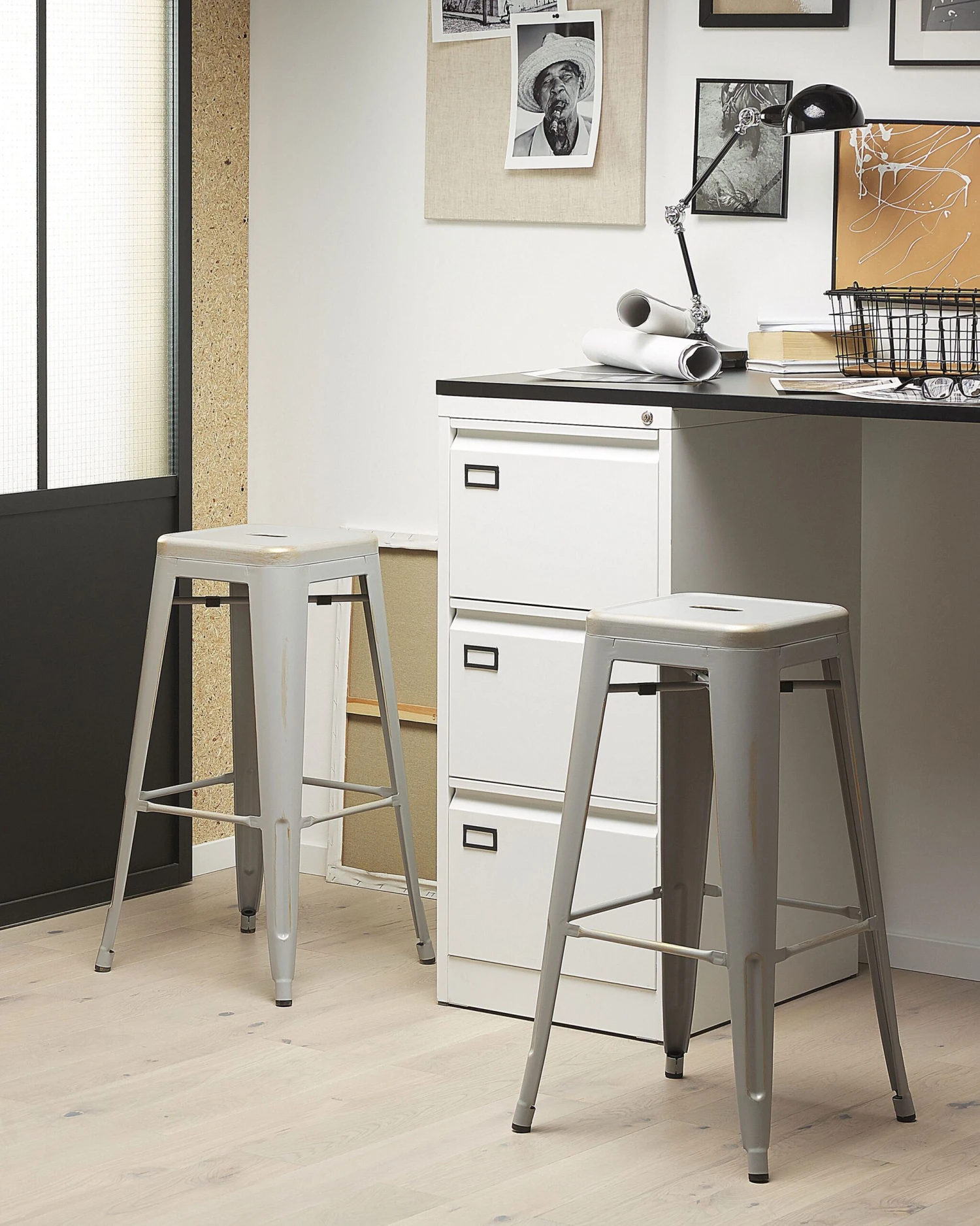 Set Of 2 Metal Stools 76 Cm Silver With Gold CABRILLO - Image 2