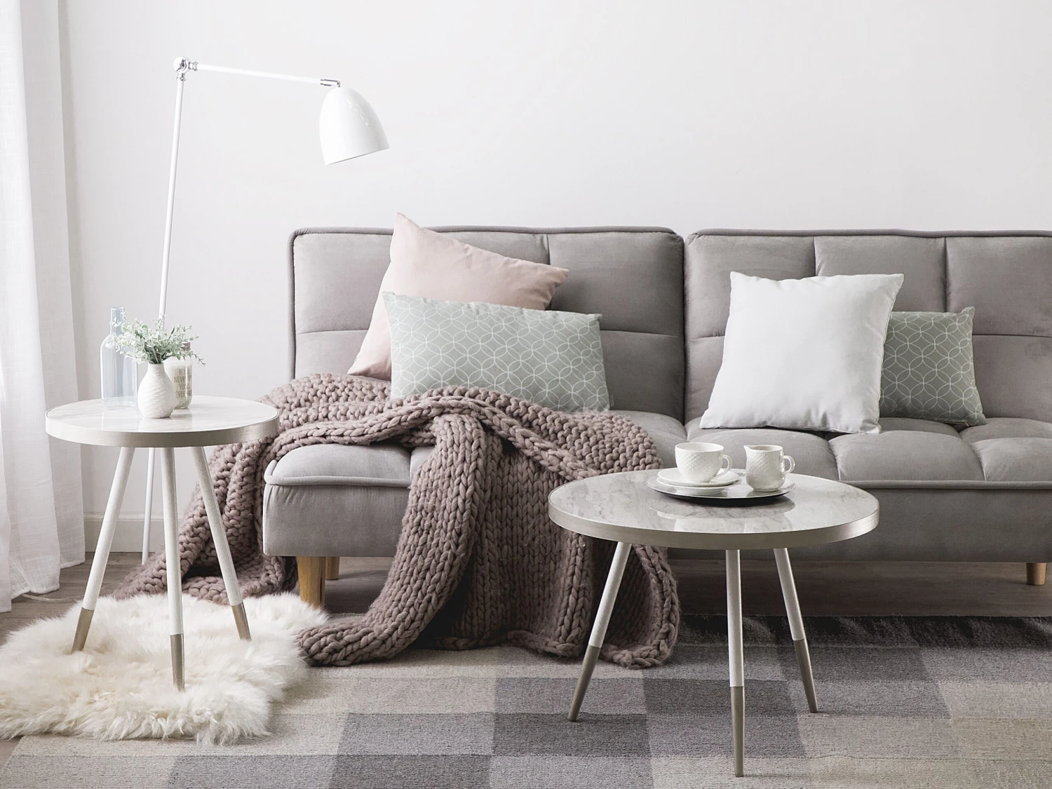 Side Table White Marble Effect With Silver RAMONA - Image 2