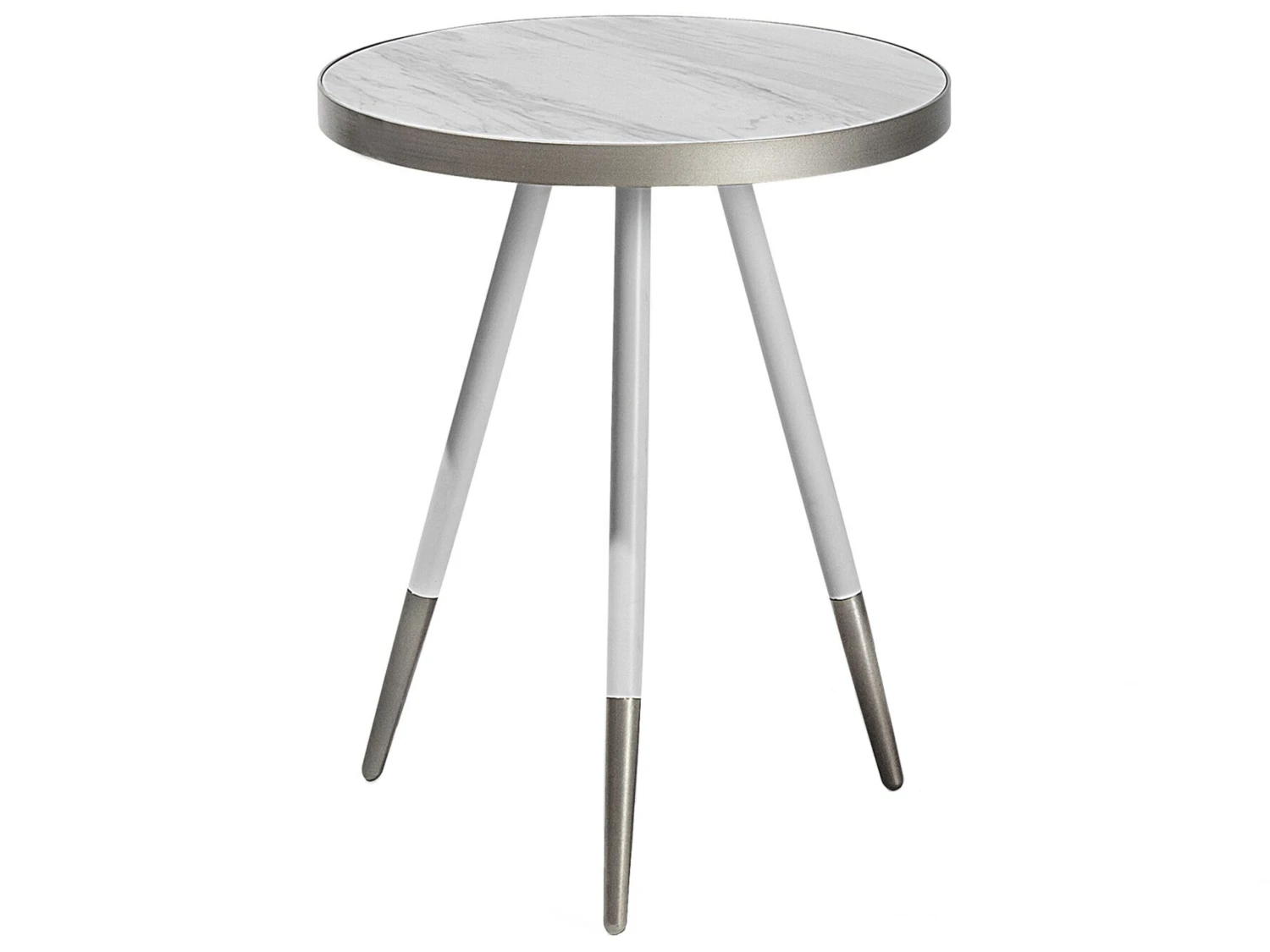Side Table White Marble Effect With Silver RAMONA
