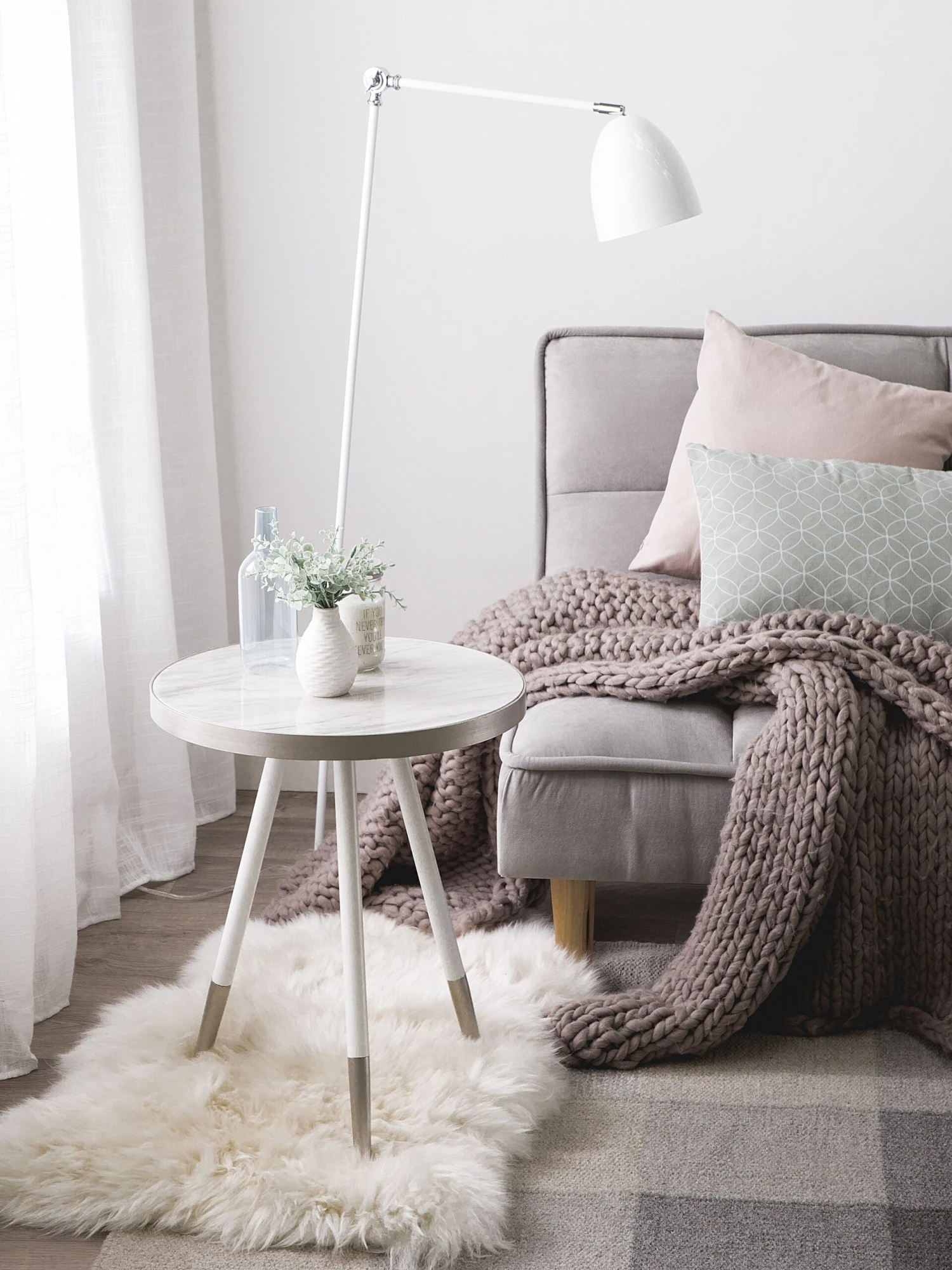 Side Table White Marble Effect With Silver RAMONA - Image 4