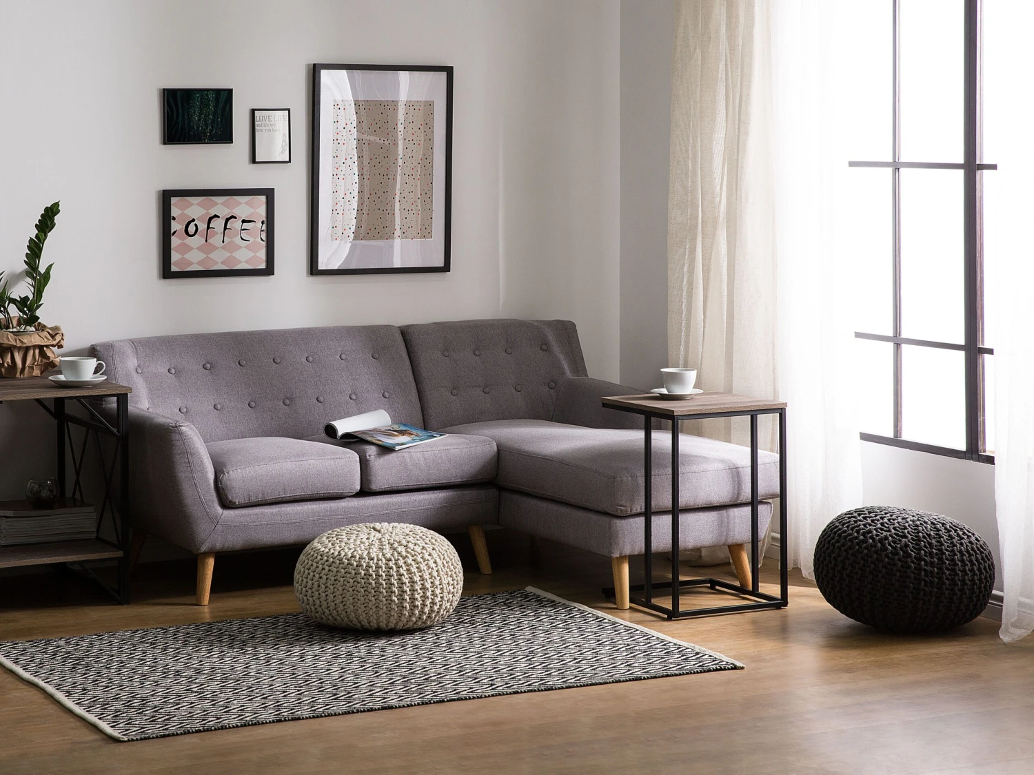 U-Shaped Side Table Taupe Wood With Black TROY - Image 2