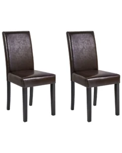 Set Of 2 Faux Leather Dining Chairs Dark Brown BROADWAY