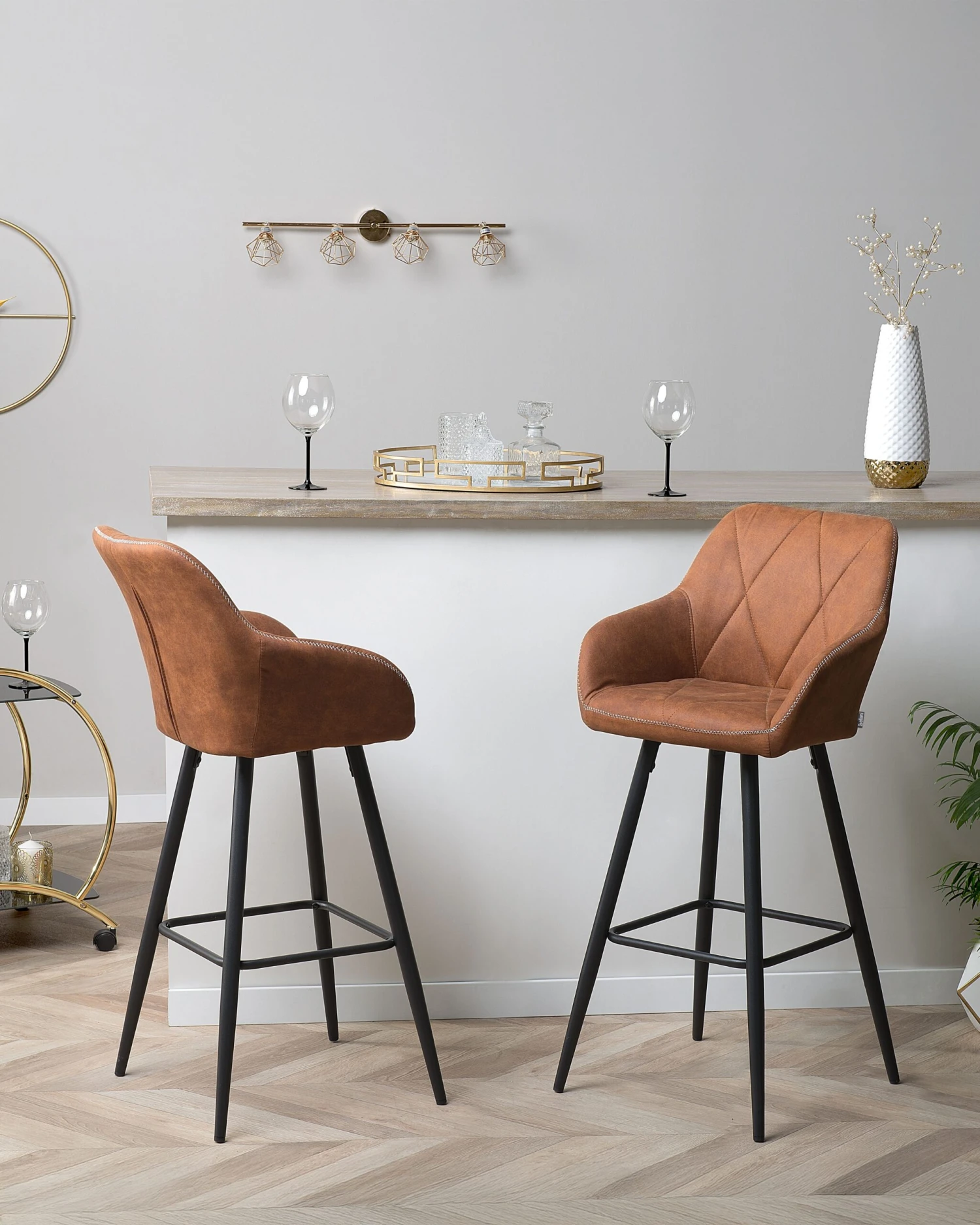 Set Of 2 Fabric Bar Chairs Brown DARIEN 2 Set Of 2 Fabric Bar Chairs Brown DARIEN - Image 2