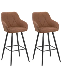 Set Of 2 Fabric Bar Chairs Brown DARIEN