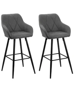 Set Of 2 Fabric Bar Chairs Grey DARIEN