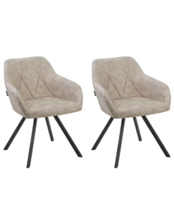 Set Of 2 Fabric Dining Chairs Beige MONEE