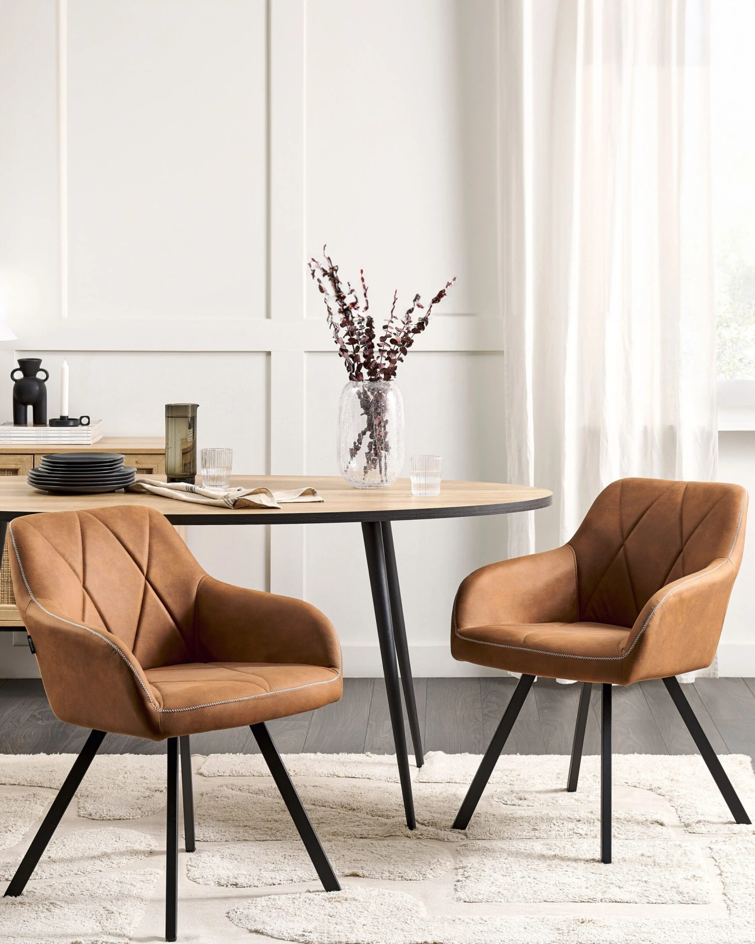 Set Of 2 Fabric Dining Chairs Brown MONEE 2 Set Of 2 Fabric Dining Chairs Brown MONEE - Image 2