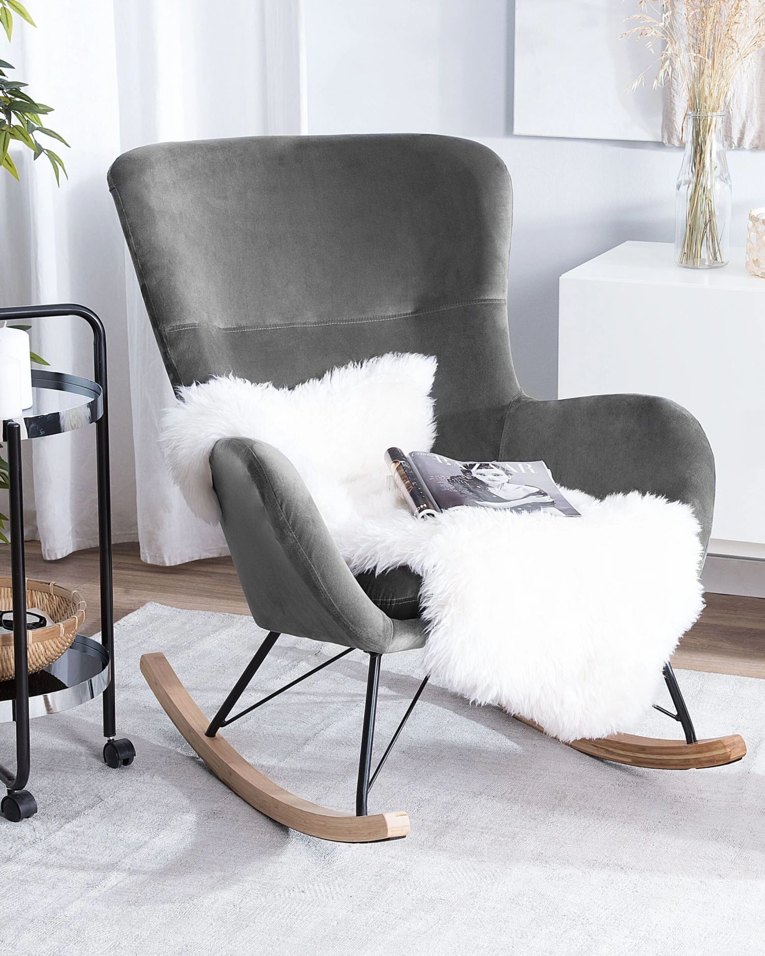 Velvet Rocking Chair Dark Grey ELLAN - Image 2