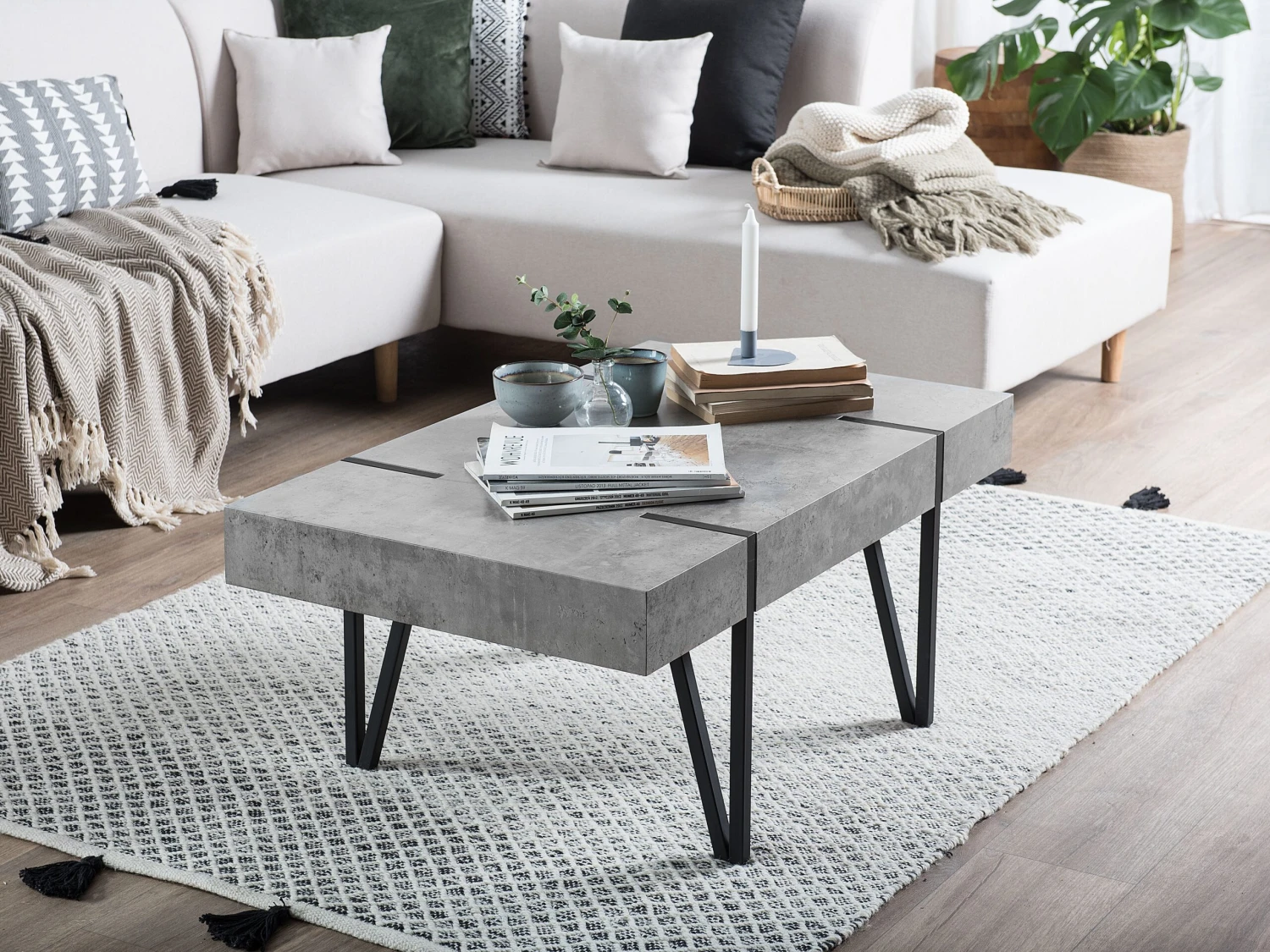 Coffee Table Concrete Effect With Black ADENA - Image 2