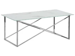 Coffee Table Marble Effect White With Silver EMPORIA