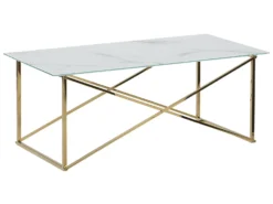 Coffee Table Marble Effect White With Gold EMPORIA