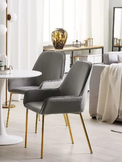Set Of 2 Velvet Dining Chairs Grey LOVERNA -Best Furniture Store undef src sa picid 767750 type whitesh image