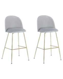 Set Of 2 Velvet Bar Chairs Grey ARCOLA