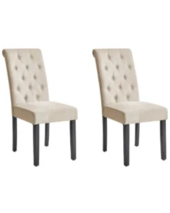 Set Of 2 Fabric Dining Chairs Beige VELVA