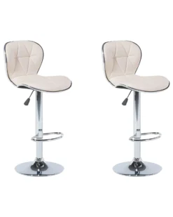 Set Of 2 Faux Leather Swivel Bar Stool Beige VALETTA