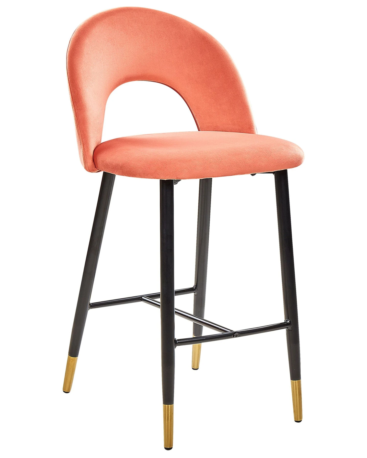 Set Of 2 Velvet Bar Chairs Coral Red FALTON 3 Set Of 2 Velvet Bar Chairs Coral Red FALTON - Image 3