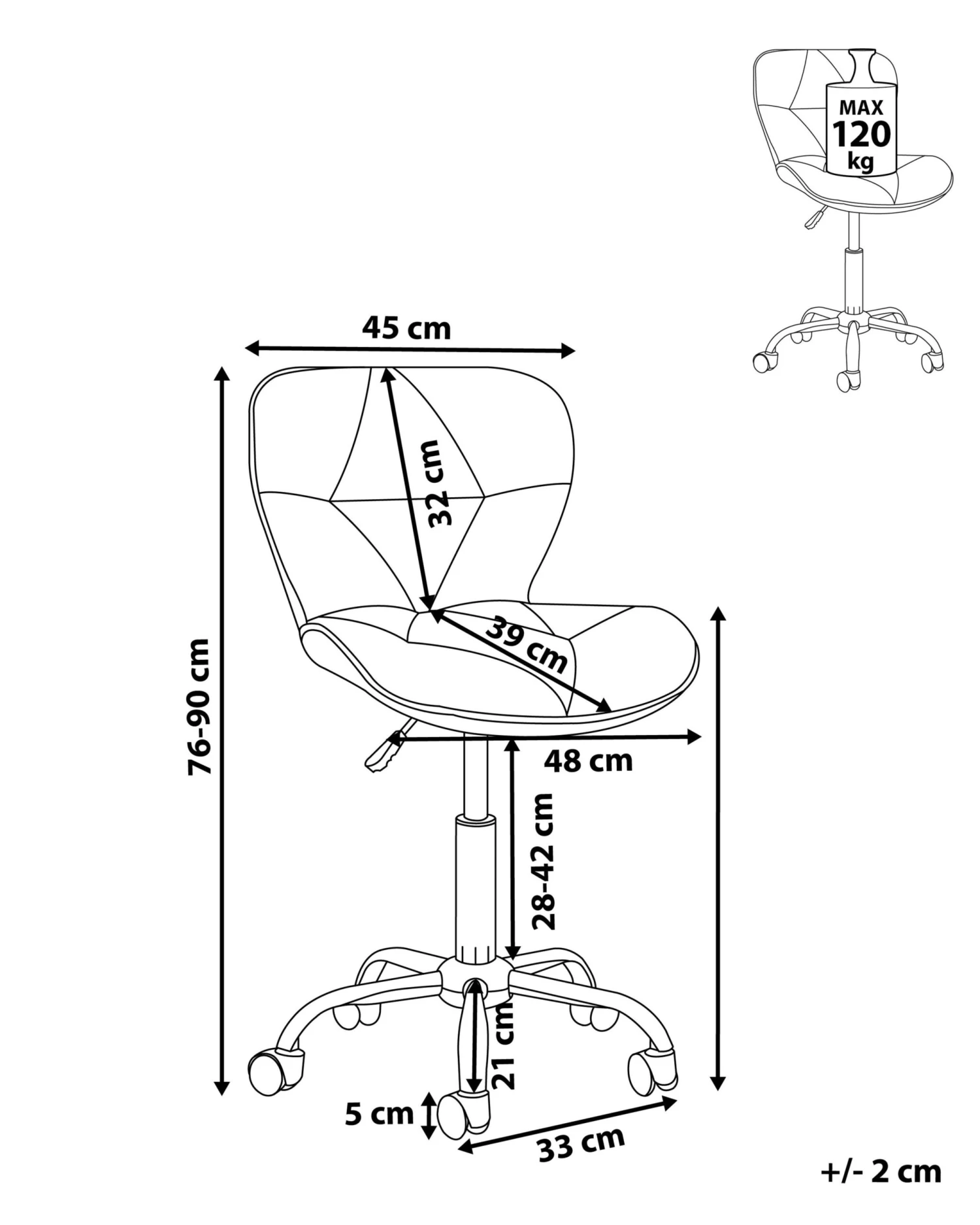 Fabric Armless Desk Chair Grey VALETTA 10 Fabric Armless Desk Chair Grey VALETTA - Image 10