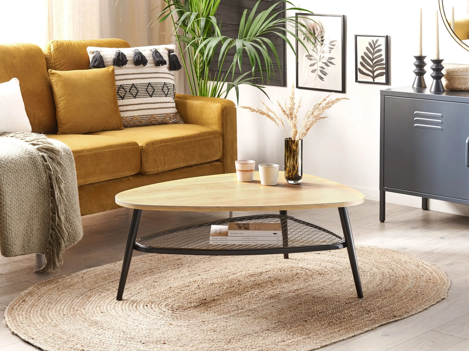 Coffee Table With Shelf Light Wood With Black DORENA - Image 2