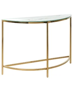 Glass Top Console Table Marble Effect White With Gold ORITA