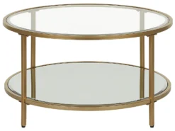 Glass Top Coffee Table With Mirrored Shelf Gold BIRNEY