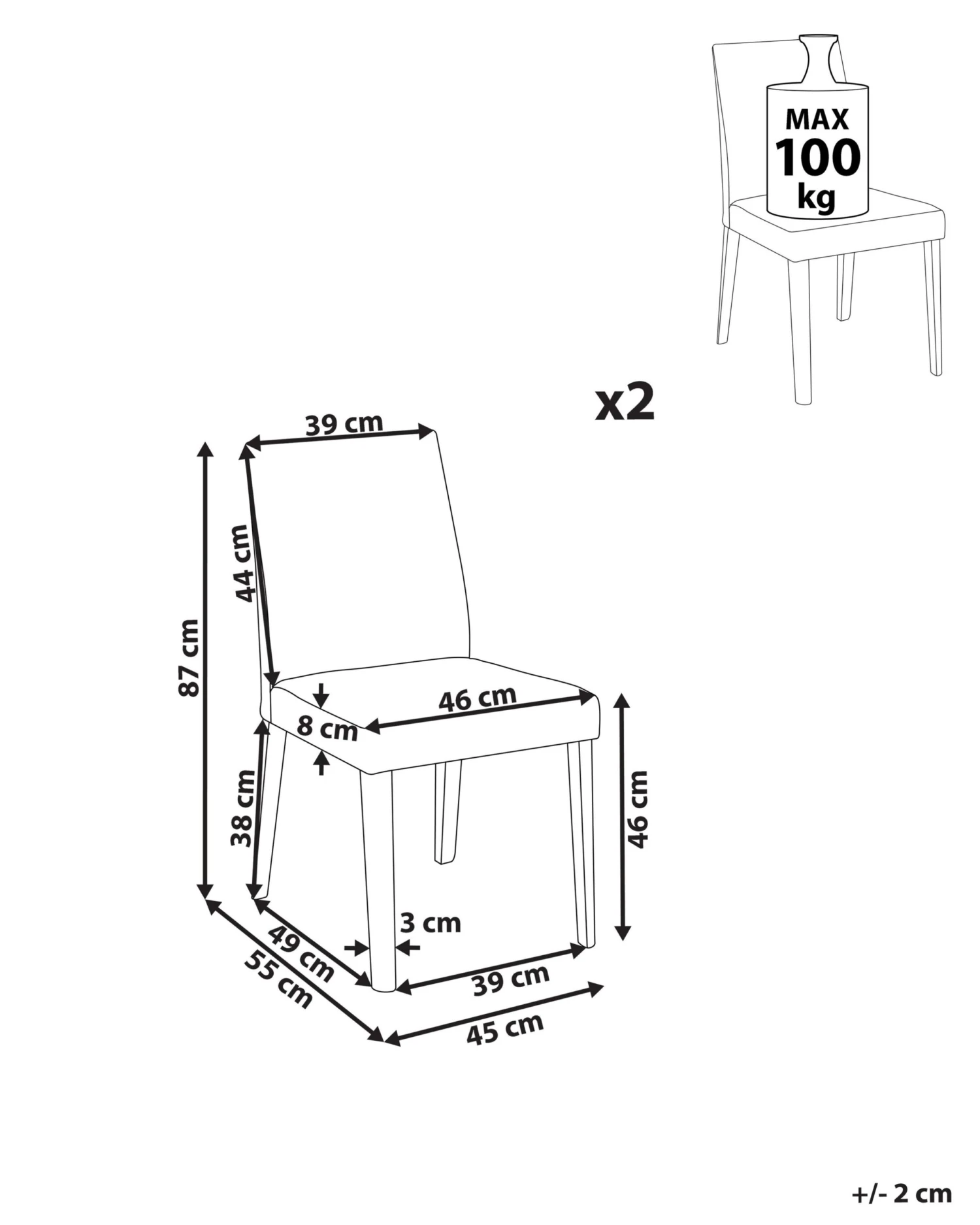 Set Of 2 Fabric Dining Chairs Light Grey PHOLA 10 Set Of 2 Fabric Dining Chairs Light Grey PHOLA - Image 10