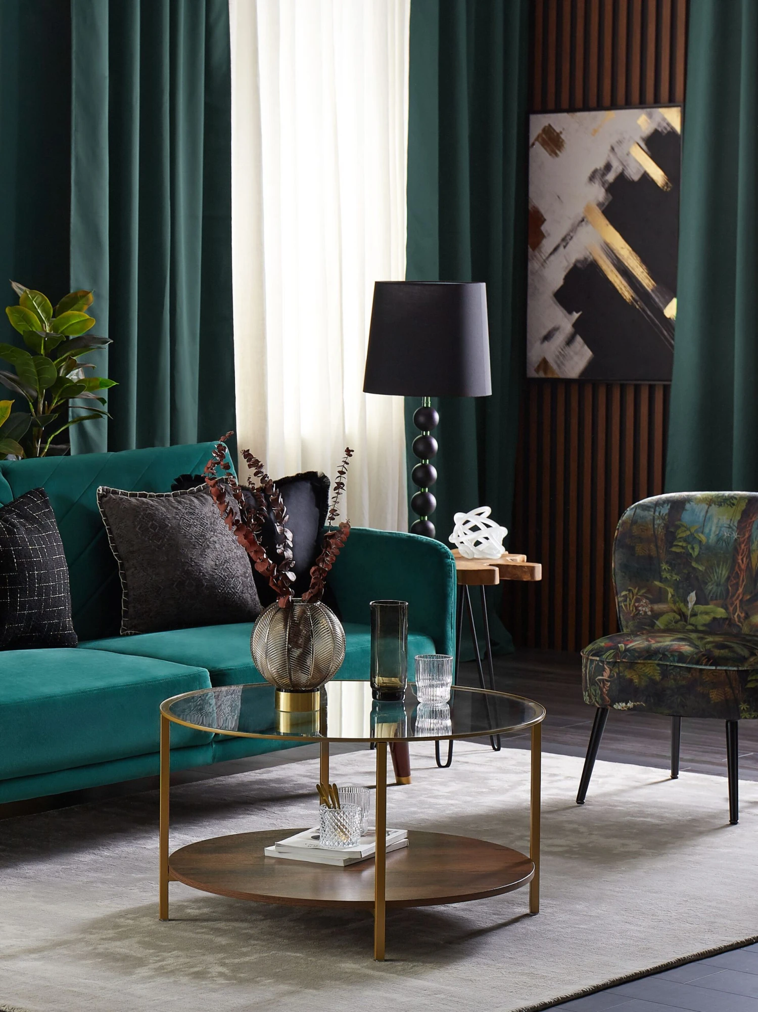 Glass Top Coffee Table With Shelf Gold With Dark Wood LIBBY - Image 5