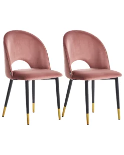 Set Of 2 Velvet Dining Chairs Pink MAGALIA
