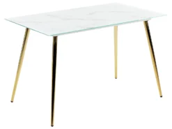 Glass Top Dining Table 120 X 70 Cm Marble Effect And Gold MULGA